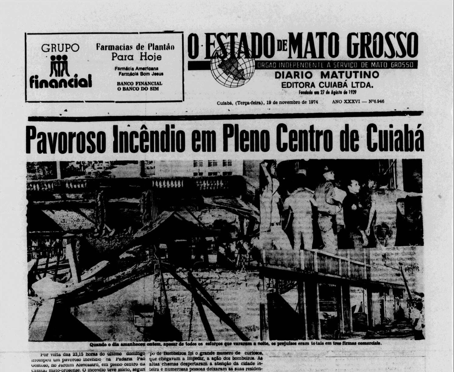 Jornal - incêndio em Cuiabá em 2974