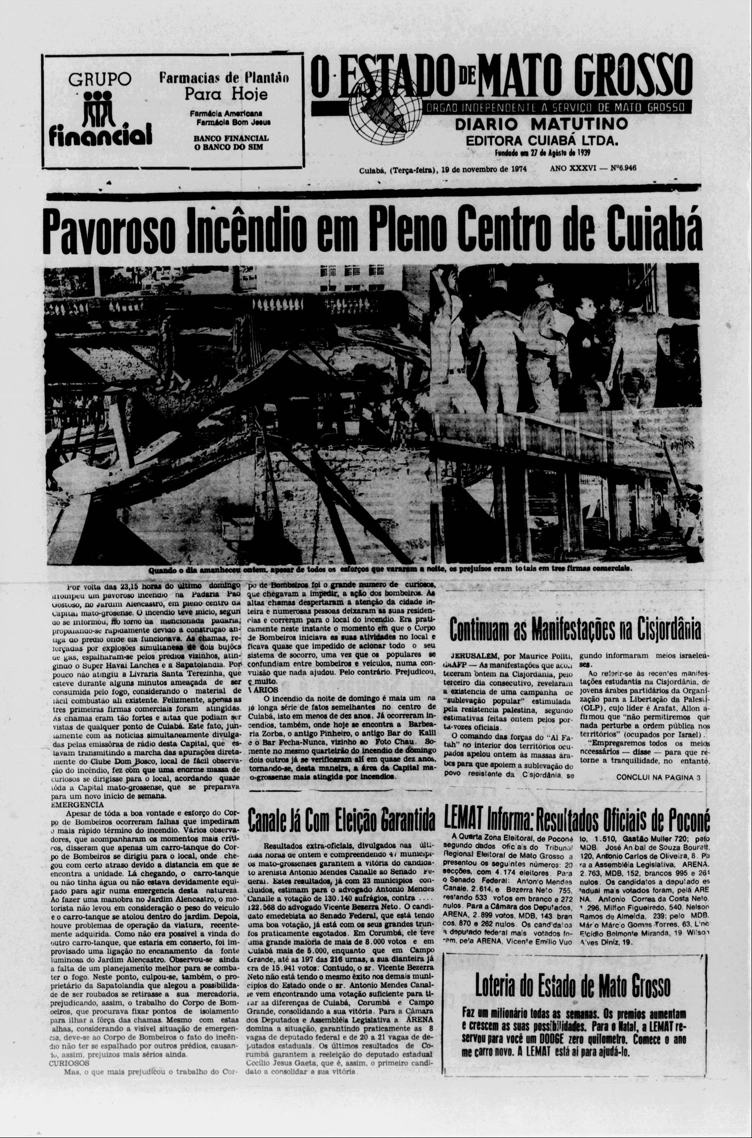 Jornal - incêndio em Cuiabá em 2974