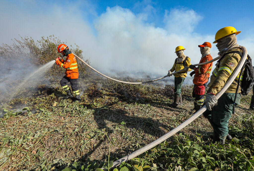 bombeiros combatem incêndio
